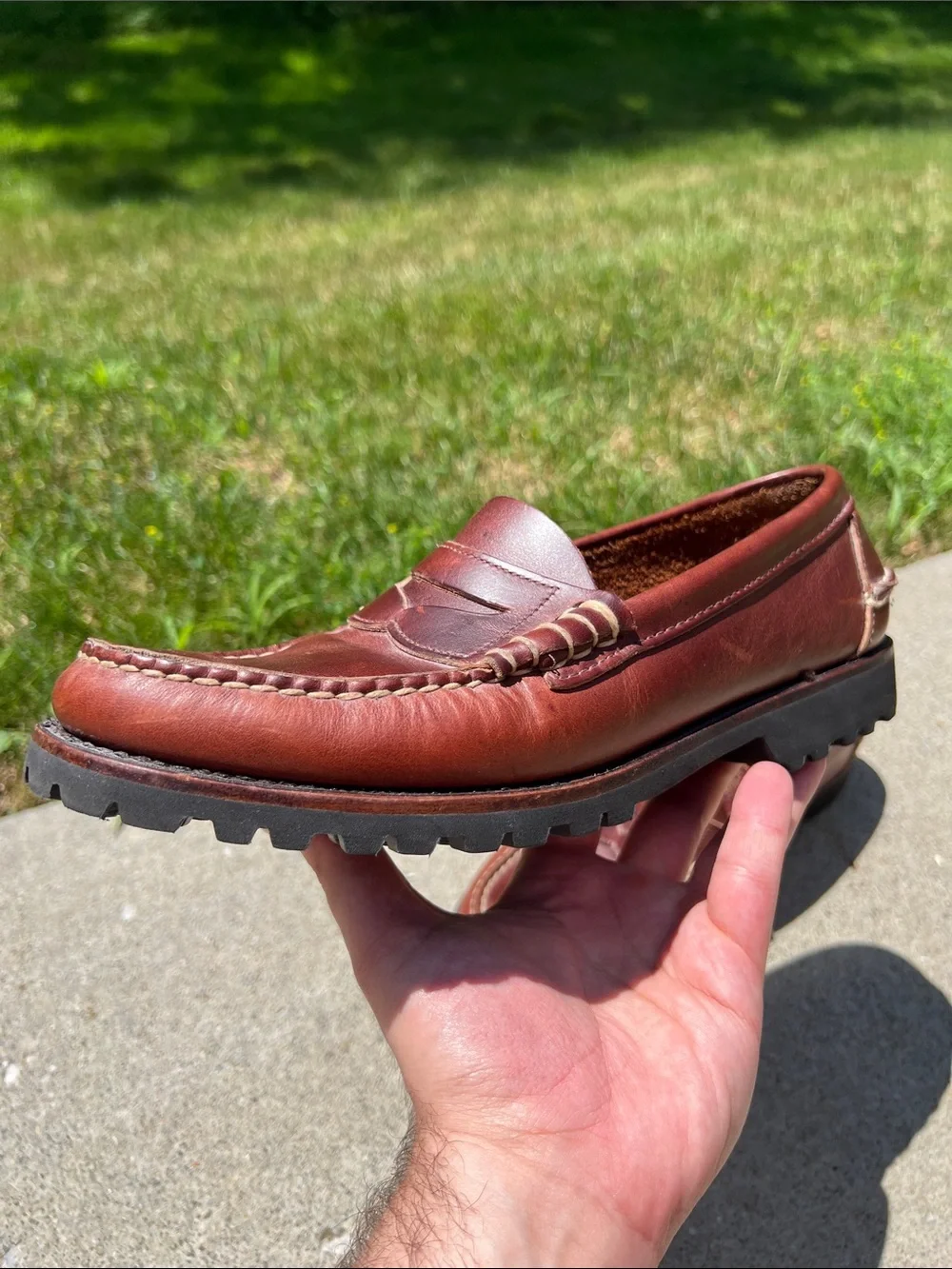 Men's 10 Brown Sewn Leather Penny Loafers Lasting Quality Materials Made in USA